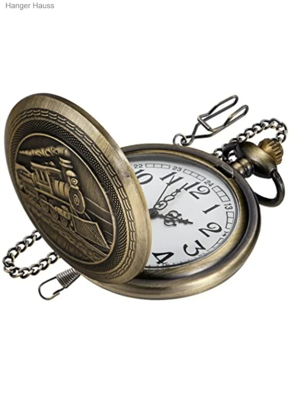 Vintage Bronze Quartz Pocket Watch for Men with Chain